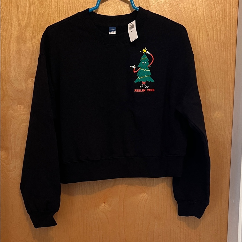Old Navy Black Sweatshirt with Christmas Tree Design